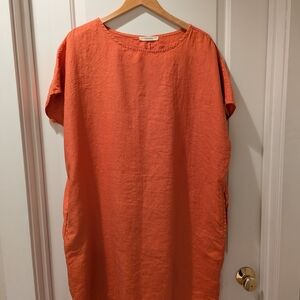 Women's Orange Linen Shift Dress